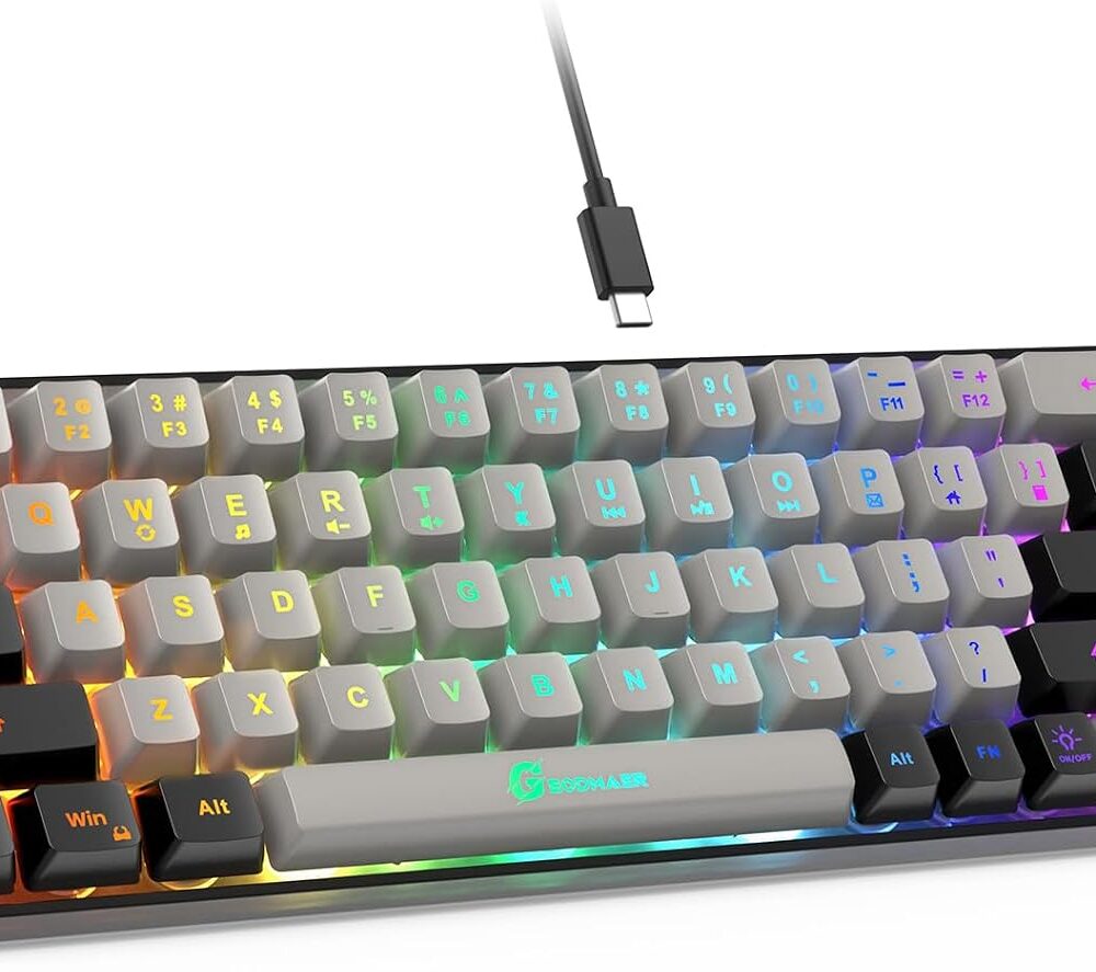 GEODMAER 65% Gaming Keyboard, Wired Backlit Mini Keyboard, Ultra-Compact Anti-Ghosting No-Conflict 68 Keys Membrane Gaming Wired Keyboard for PC Laptop Windows Gamer