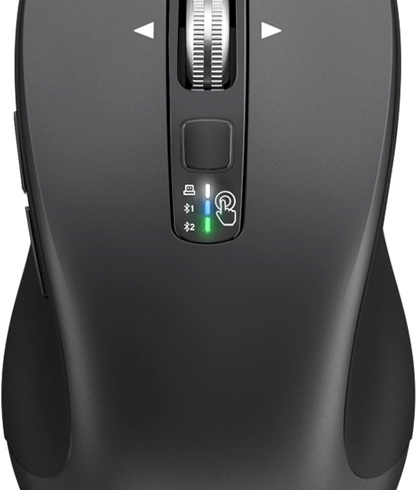 CITLLA Wireless Bluetooth Mouse (USB + BT1 + BT2), Full Size Mouse, 4-Way Scrolling, Multi-Device Silent for Computer, Laptop, iPad, MacBook (Grey)